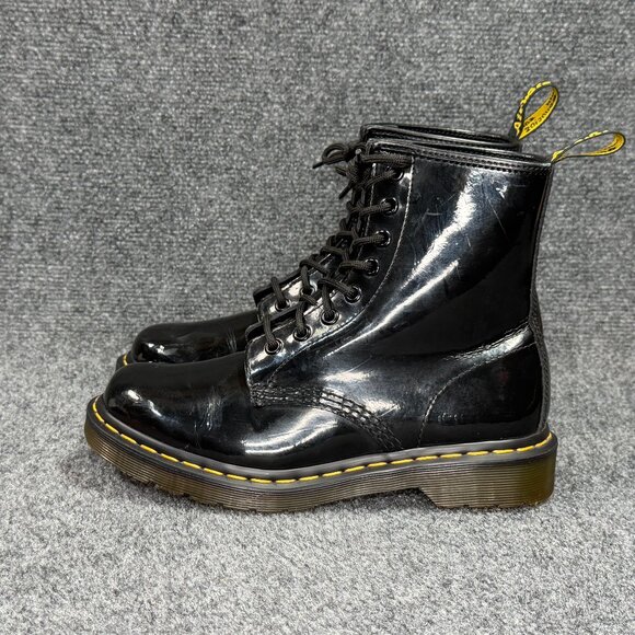 Dr. Martens 1460 Boots Women's Black Patent Leather Lace Up Retro Combat Moto - Picture 5 of 14